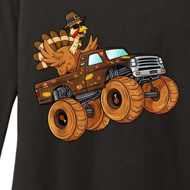 Cute Turkey Thanksgiving Monster Truck Womens CVC Long Sleeve Shirt