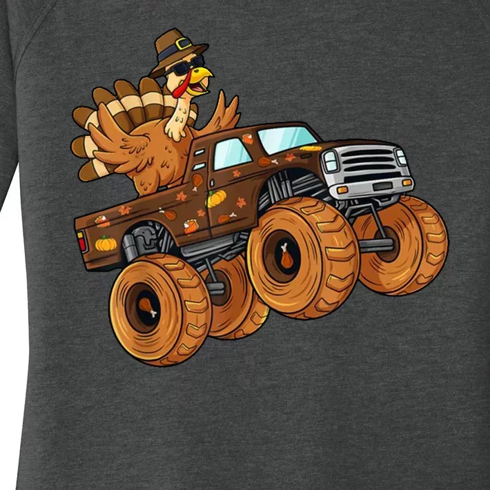 Cute Turkey Thanksgiving Monster Truck Women's Perfect Tri Tunic Long Sleeve Shirt