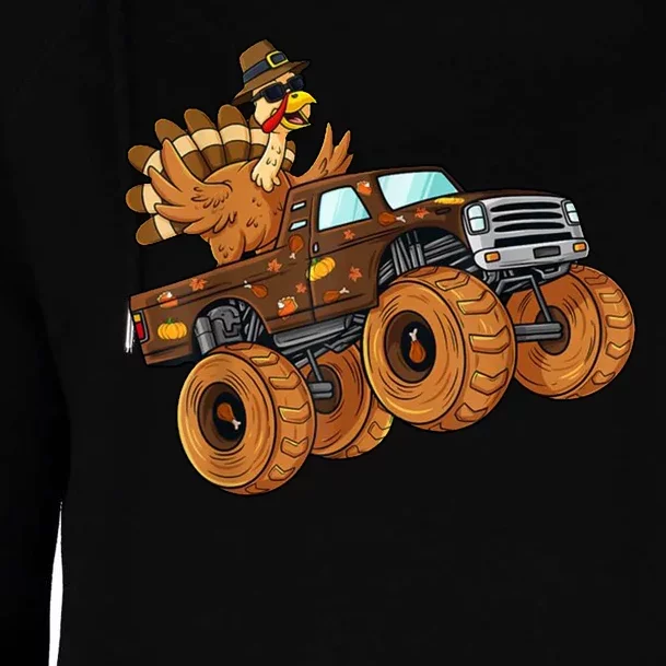 Cute Turkey Thanksgiving Monster Truck Womens Funnel Neck Pullover Hood