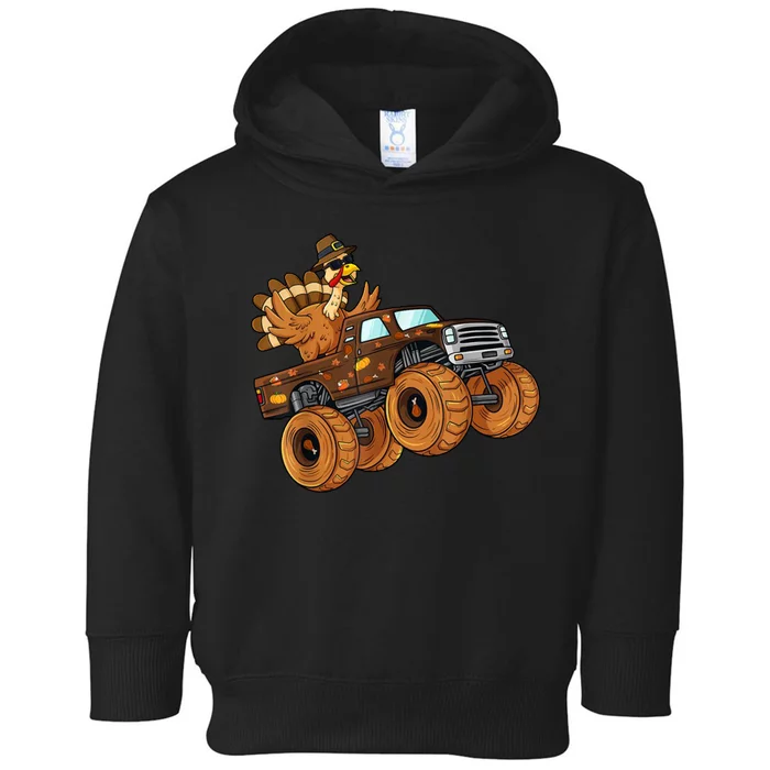 Cute Turkey Thanksgiving Monster Truck Toddler Hoodie