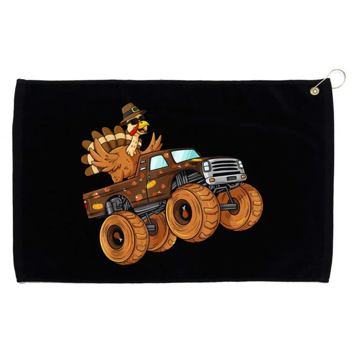 Cute Turkey Thanksgiving Monster Truck Grommeted Golf Towel