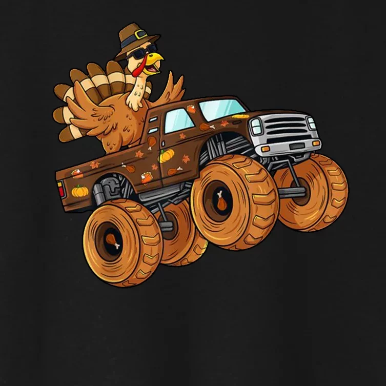 Cute Turkey Thanksgiving Monster Truck Women's Crop Top Tee