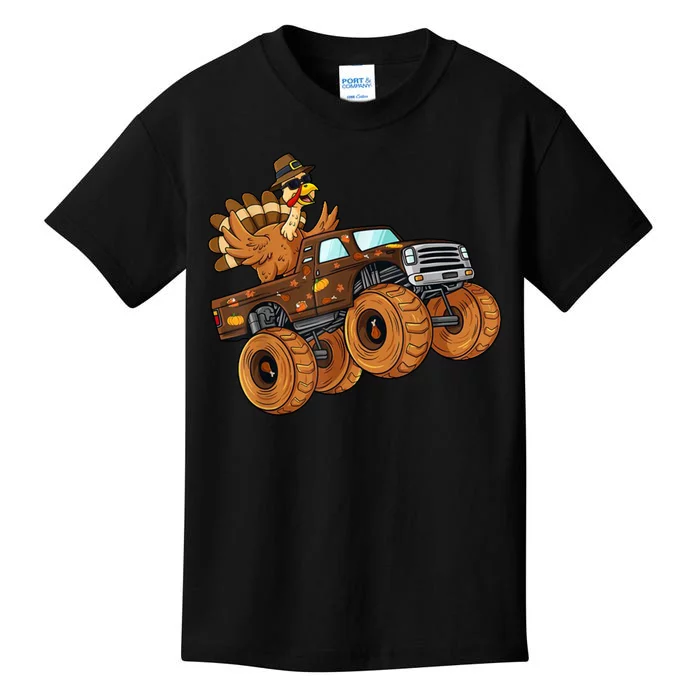 Cute Turkey Thanksgiving Monster Truck Kids T-Shirt