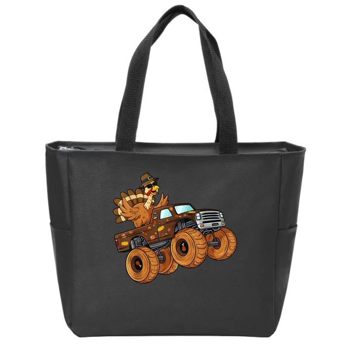 Cute Turkey Thanksgiving Monster Truck Zip Tote Bag