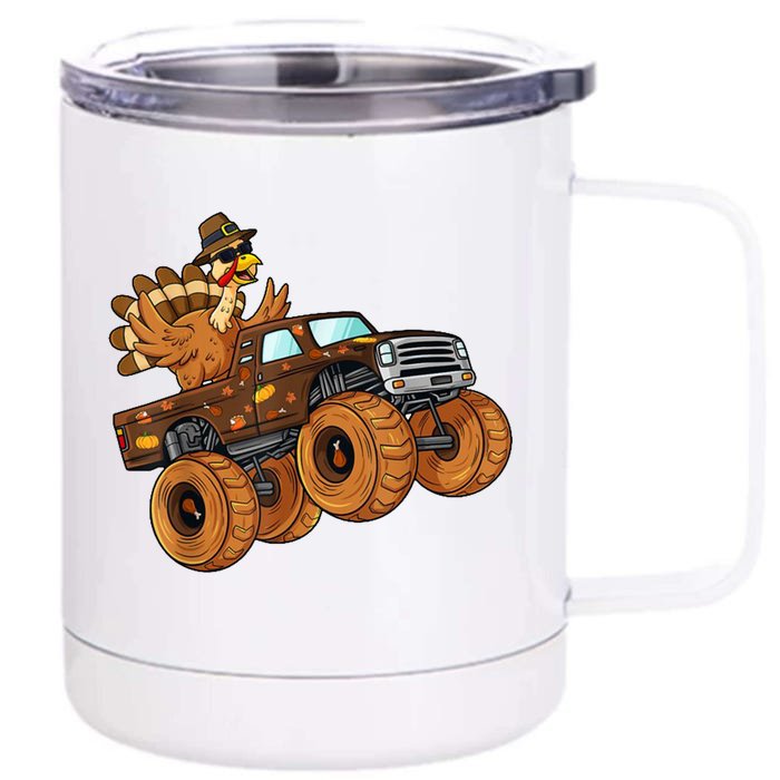 Cute Turkey Thanksgiving Monster Truck Front & Back 12oz Stainless Steel Tumbler Cup