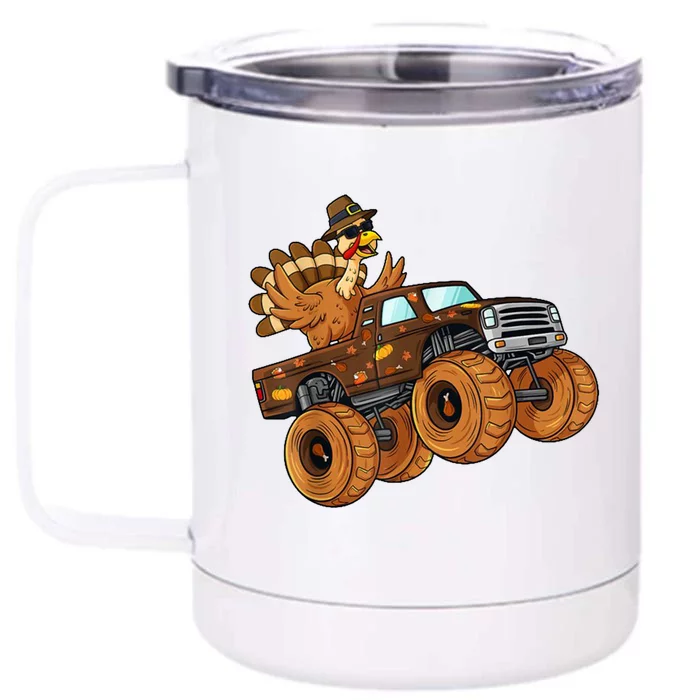 Cute Turkey Thanksgiving Monster Truck Front & Back 12oz Stainless Steel Tumbler Cup