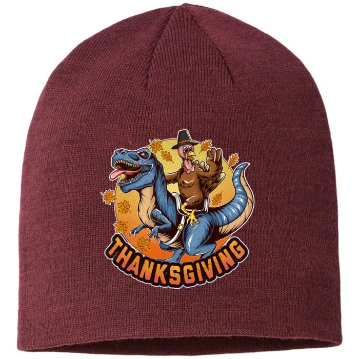 Cool Thanksgiving Turkey Riding TRex Dinosaur 8 1/2in Sustainable Knit Beanie