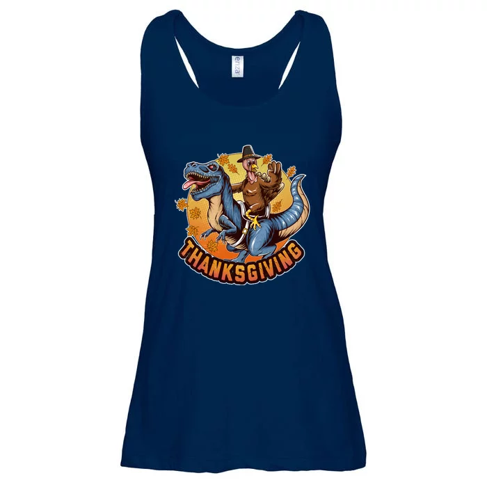 Cool Thanksgiving Turkey Riding TRex Dinosaur Ladies Essential Flowy Tank