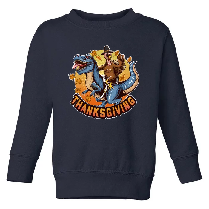 Cool Thanksgiving Turkey Riding TRex Dinosaur Toddler Sweatshirt