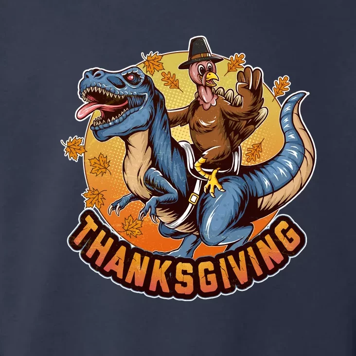 Cool Thanksgiving Turkey Riding TRex Dinosaur Toddler Hoodie