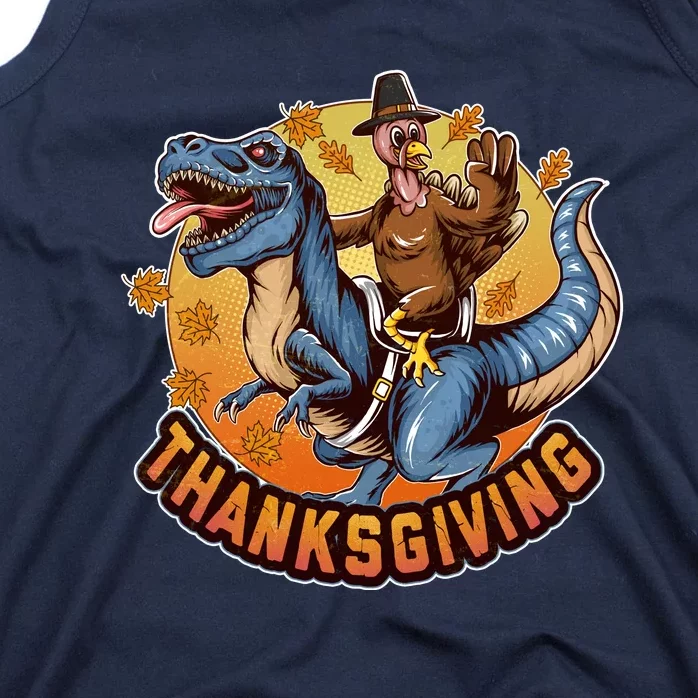 Cool Thanksgiving Turkey Riding TRex Dinosaur Tank Top