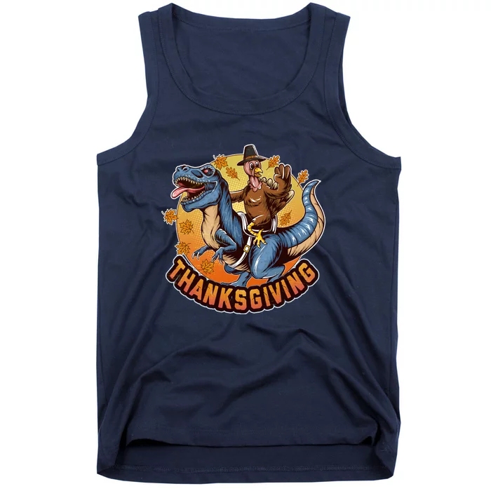 Cool Thanksgiving Turkey Riding TRex Dinosaur Tank Top