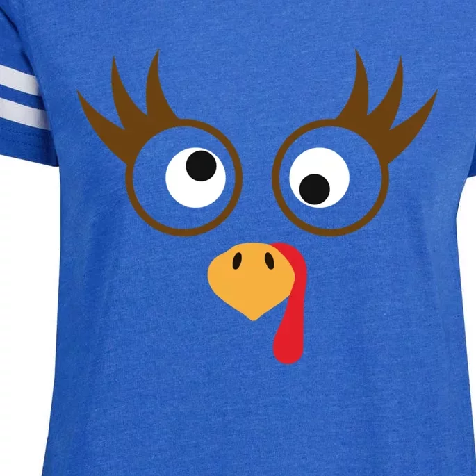 Cute Thanksgiving Turkey Face Turkey Day Great Gift Enza Ladies Jersey Football T-Shirt