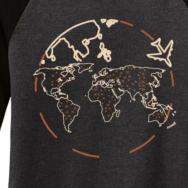 Countries Traveler Traveling World Map Women's Tri-Blend 3/4-Sleeve Raglan Shirt