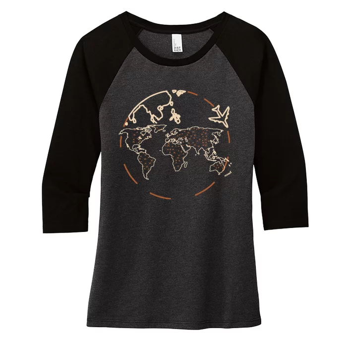 Countries Traveler Traveling World Map Women's Tri-Blend 3/4-Sleeve Raglan Shirt