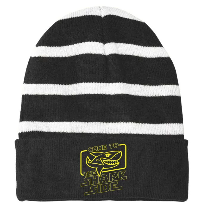 Come To The Shark Side Funny Shark Lover Ocean Wildlife Striped Beanie with Solid Band