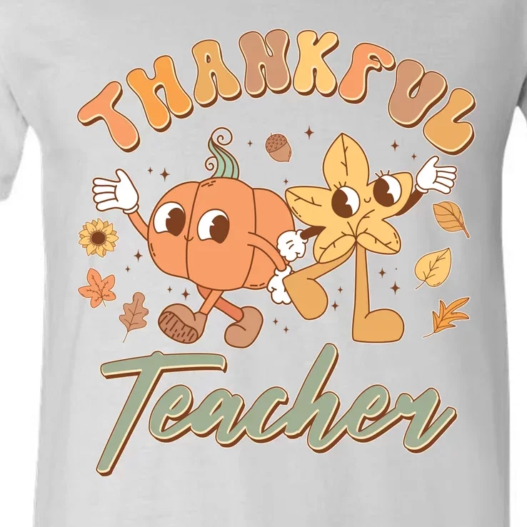 Cute Thanksgiving Thankful Teacher V-Neck T-Shirt