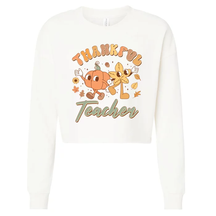 Cute Thanksgiving Thankful Teacher Cropped Pullover Crew