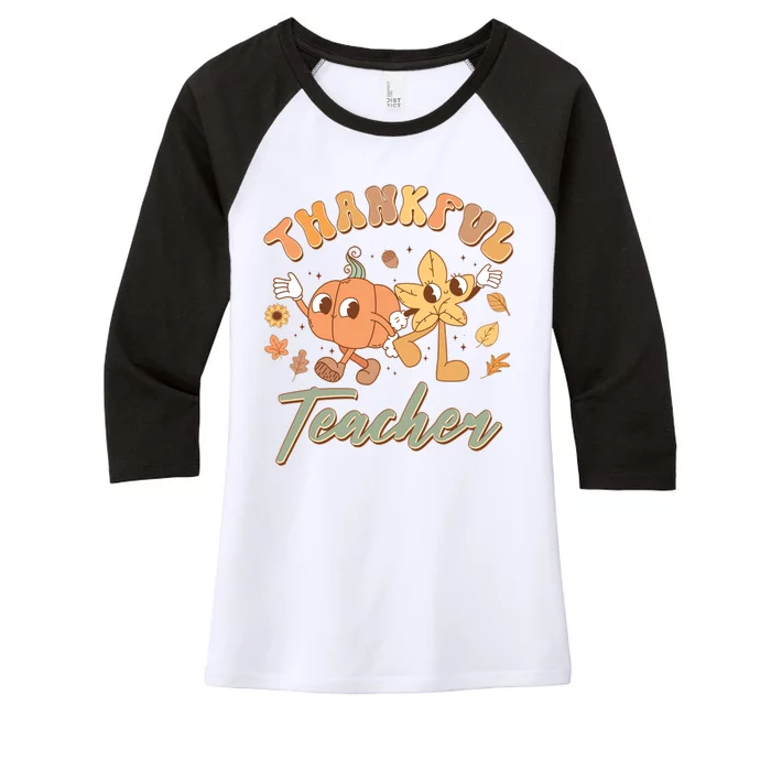 Cute Thanksgiving Thankful Teacher Women's Tri-Blend 3/4-Sleeve Raglan Shirt