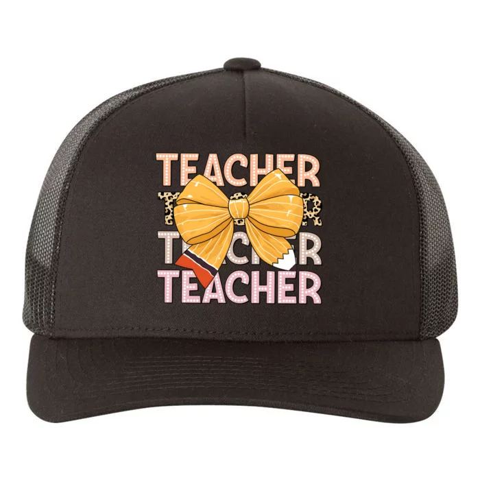 Coquette Teacher Teacher Pencil Coquette Bow Yupoong Adult 5-Panel Trucker Hat