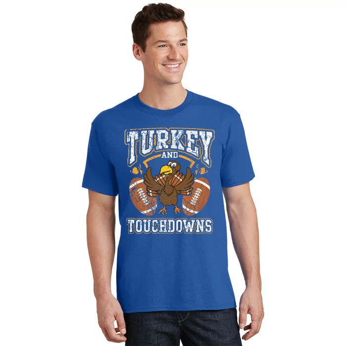 Cute Thanksgiving Turkey And Touchdowns Football Funny Funny T-Shirt