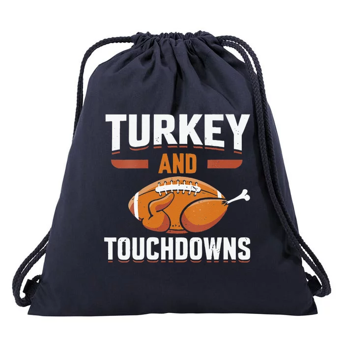 Cute Thanksgiving Turkey And Touchdowns Football Funny Drawstring Bag