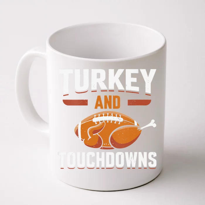 Cute Thanksgiving Turkey And Touchdowns Football Funny Front & Back Coffee Mug