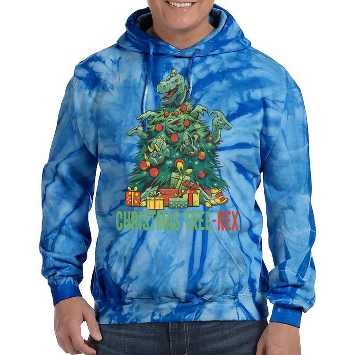 Christmas Tree Trex Christmas Cool Gift Tie Dye Hoodie