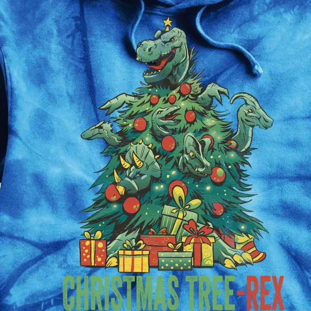 Christmas Tree Trex Christmas Cool Gift Tie Dye Hoodie