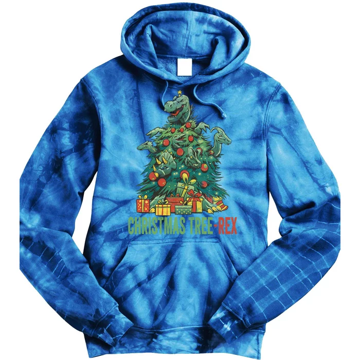 Christmas Tree Trex Christmas Cool Gift Tie Dye Hoodie