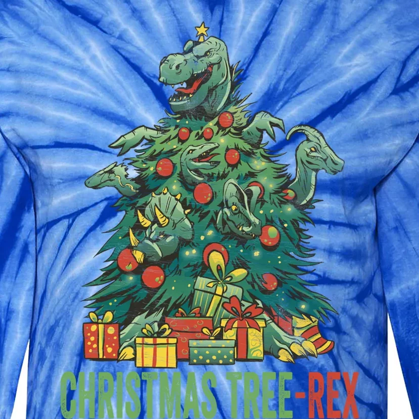 Christmas Tree Trex Christmas Cool Gift Tie-Dye Long Sleeve Shirt