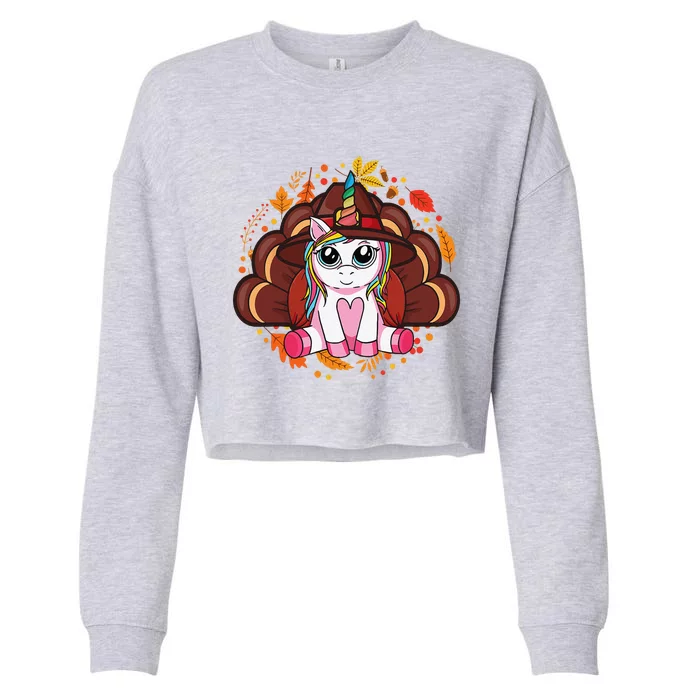 Cute Thanksgiving Turkey Unicorn Cropped Pullover Crew