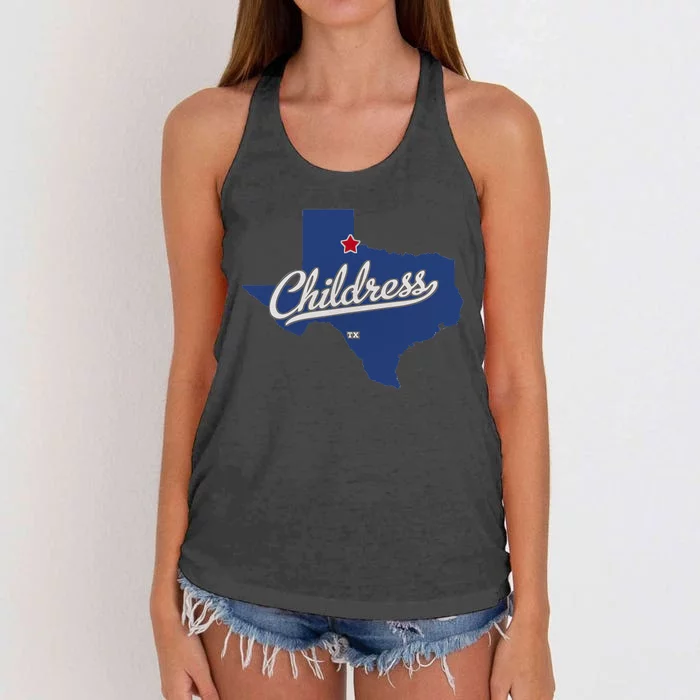 Childress Texas TX Map Women's Knotted Racerback Tank