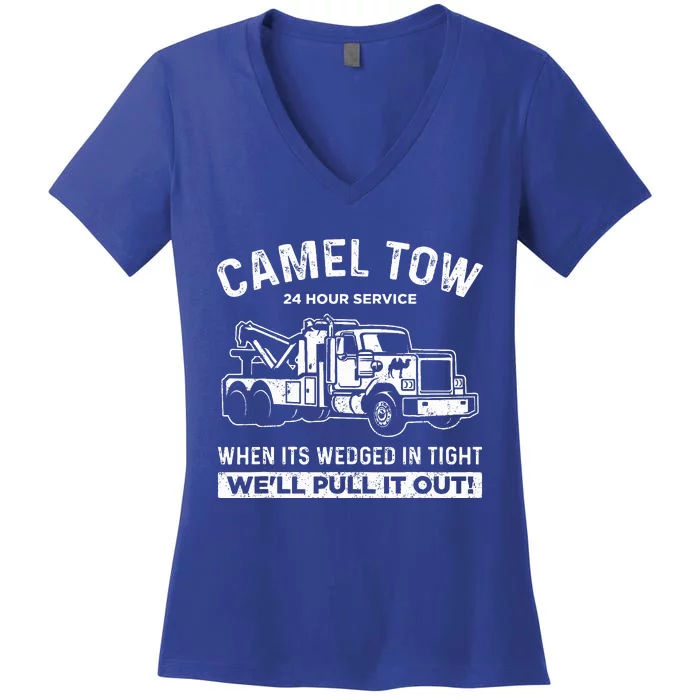 Camel Towing Tow Truck Humor Camel Towing Women's V-Neck T-Shirt