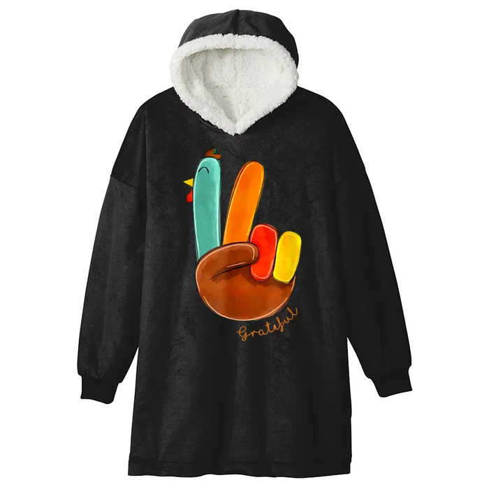 Cute Thanksgiving Turkey Peace Sign Grateful Hooded Wearable Blanket