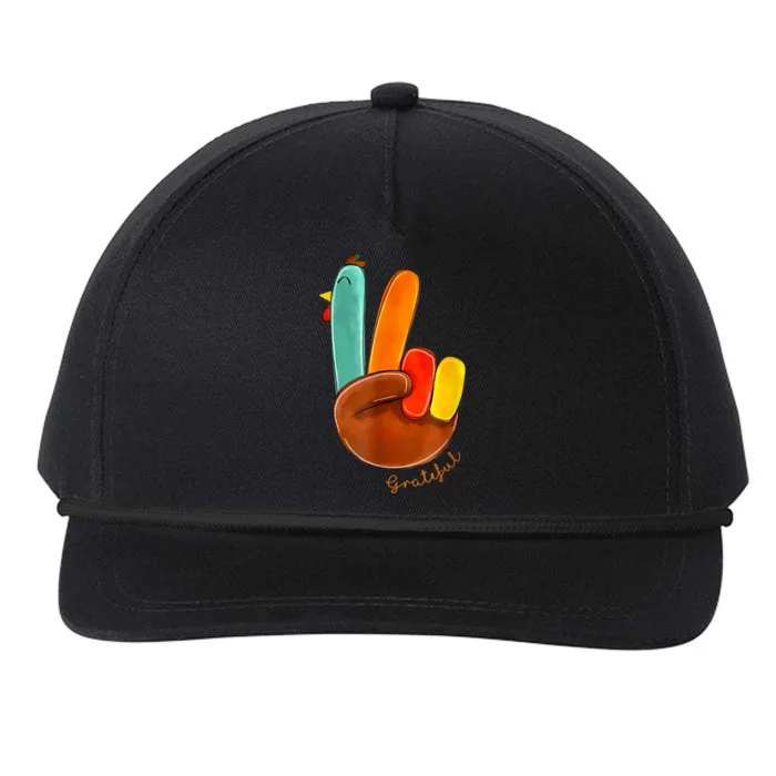 Cute Thanksgiving Turkey Peace Sign Grateful Snapback Five-Panel Rope Hat