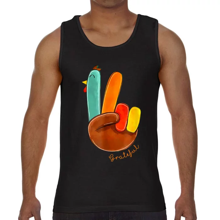 Cute Thanksgiving Turkey Peace Sign Grateful Comfort Colors® Tank Top