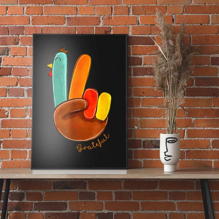 Cute Thanksgiving Turkey Peace Sign Grateful Poster