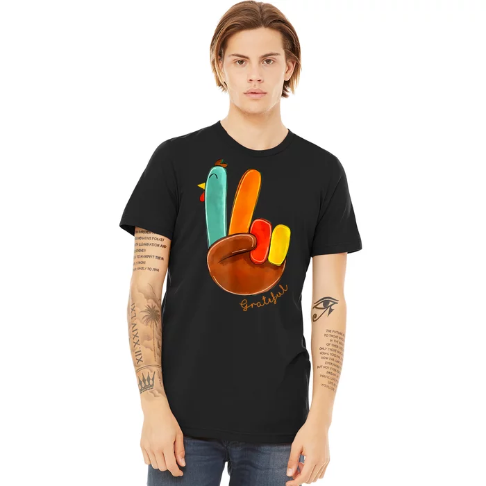 Cute Thanksgiving Turkey Peace Sign Grateful Premium T-Shirt