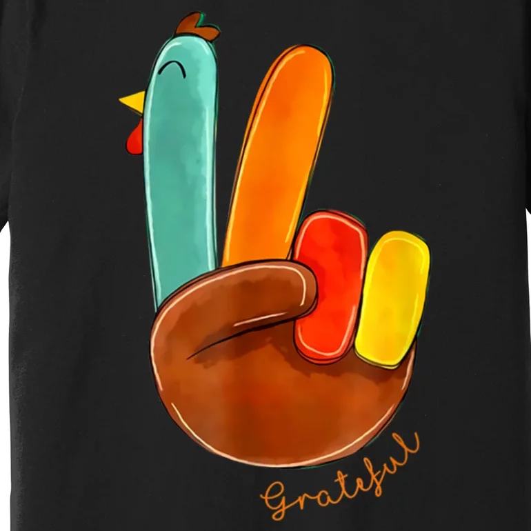 Cute Thanksgiving Turkey Peace Sign Grateful Premium T-Shirt