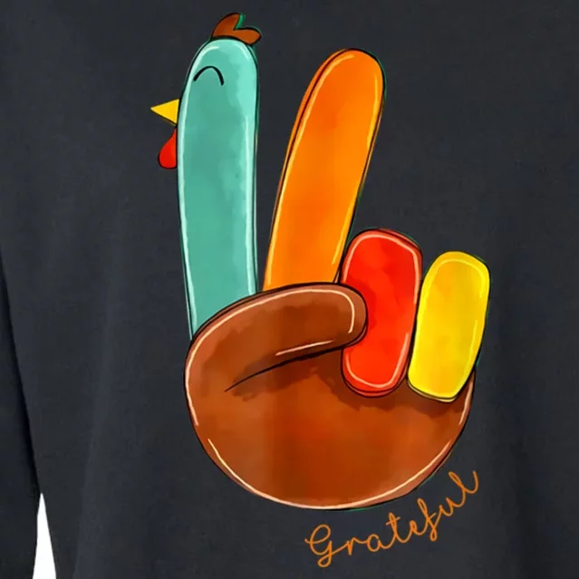 Cute Thanksgiving Turkey Peace Sign Grateful Cropped Pullover Crew