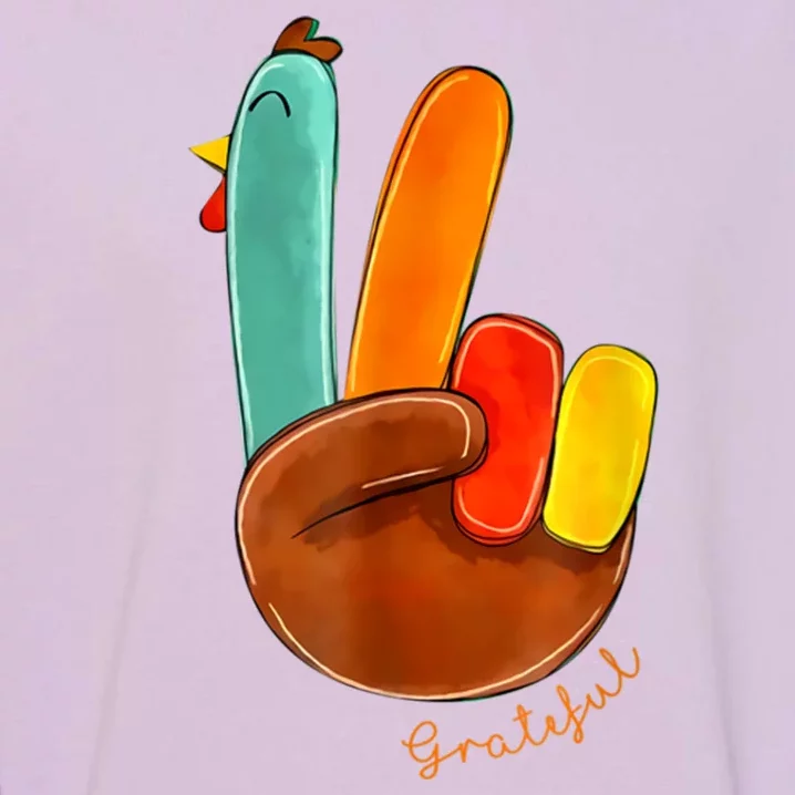 Cute Thanksgiving Turkey Peace Sign Grateful Garment-Dyed Sweatshirt