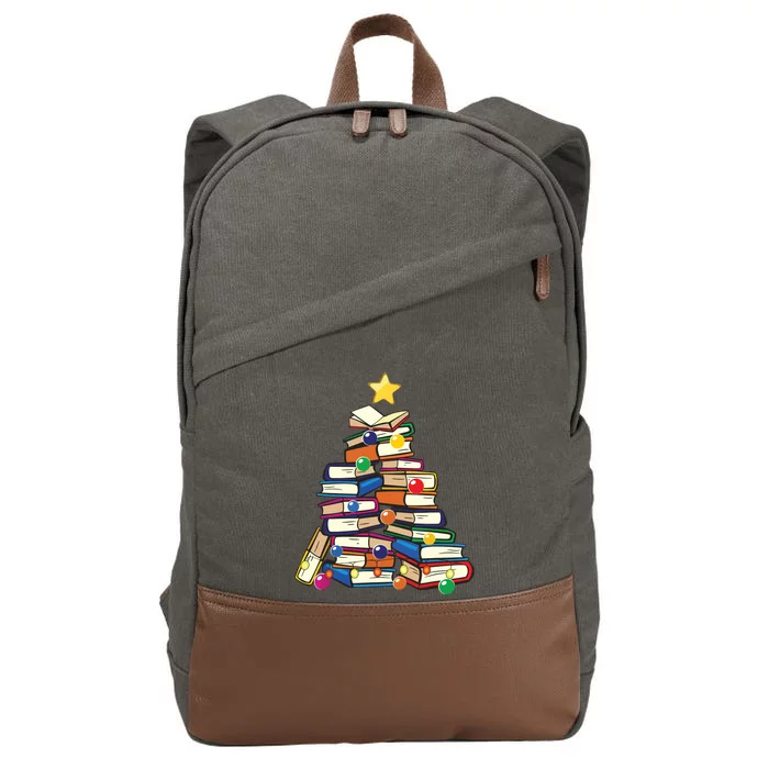 Christmas Tree Teachers Love Reading Books Librarian Nerds Cotton Canvas Backpack