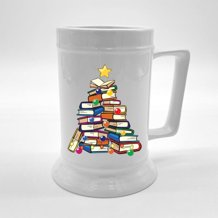 Christmas Tree Teachers Love Reading Books Librarian Nerds Front & Back Beer Stein