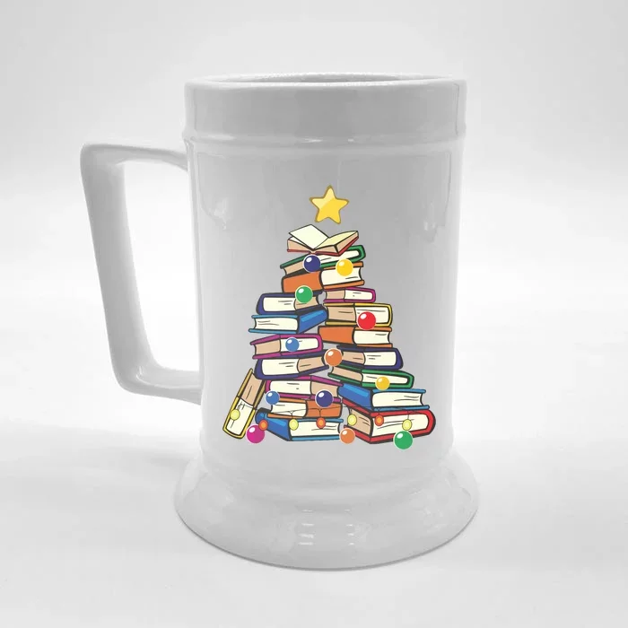 Christmas Tree Teachers Love Reading Books Librarian Nerds Front & Back Beer Stein