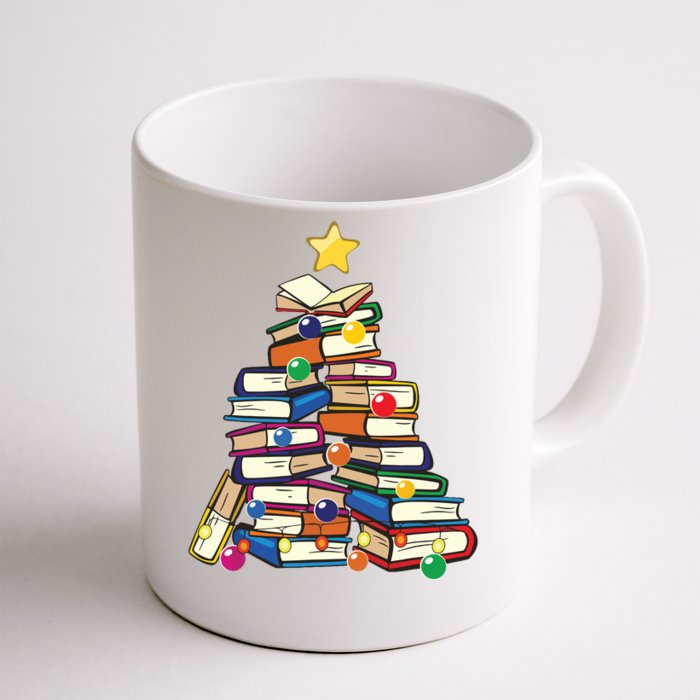 Christmas Tree Teachers Love Reading Books Librarian Nerds Front & Back Coffee Mug