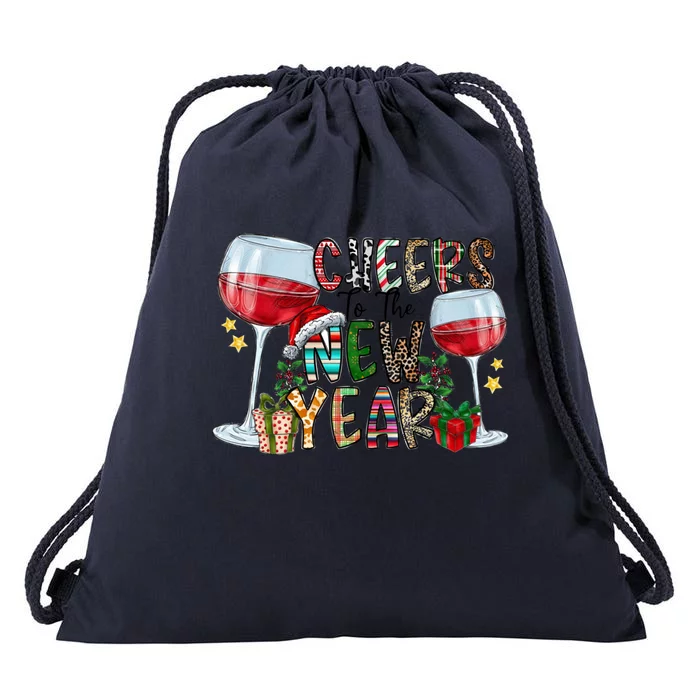 Cheers To The New Year Christmas Santa Hat Wine Lover Meaningful Gift Drawstring Bag