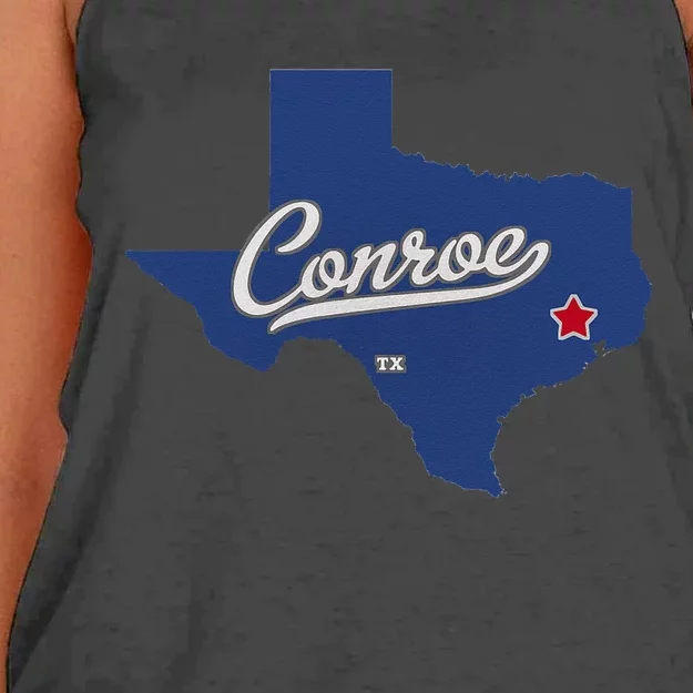 Conroe Texas TX Map Women's Knotted Racerback Tank