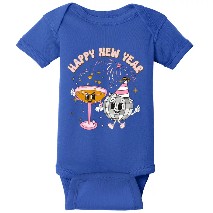 Cheers To The New Year Happy 2024 Retro Groovy Disco Balls Gift Baby Bodysuit