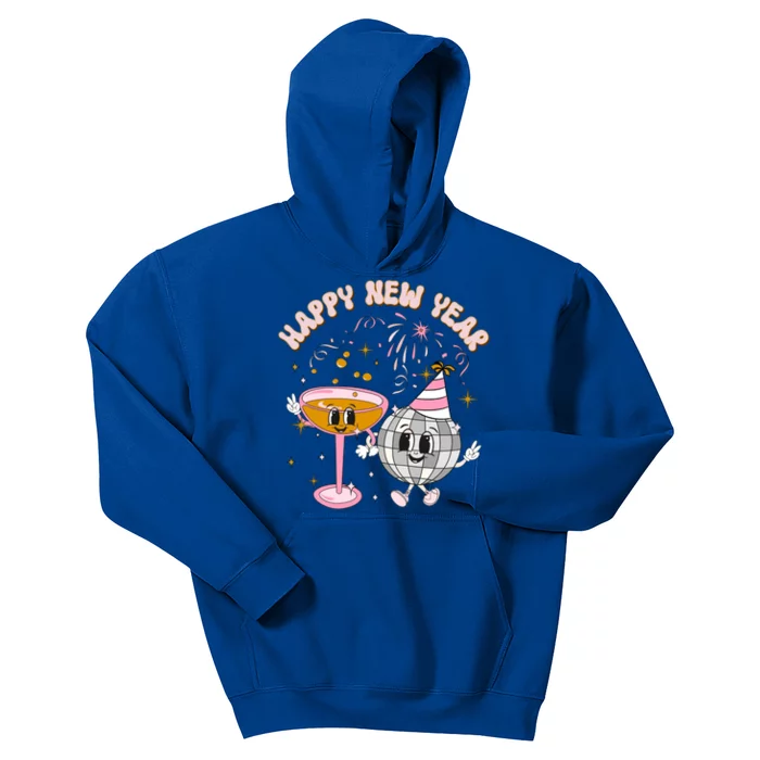 Cheers To The New Year Happy 2024 Retro Groovy Disco Balls Gift Kids Hoodie